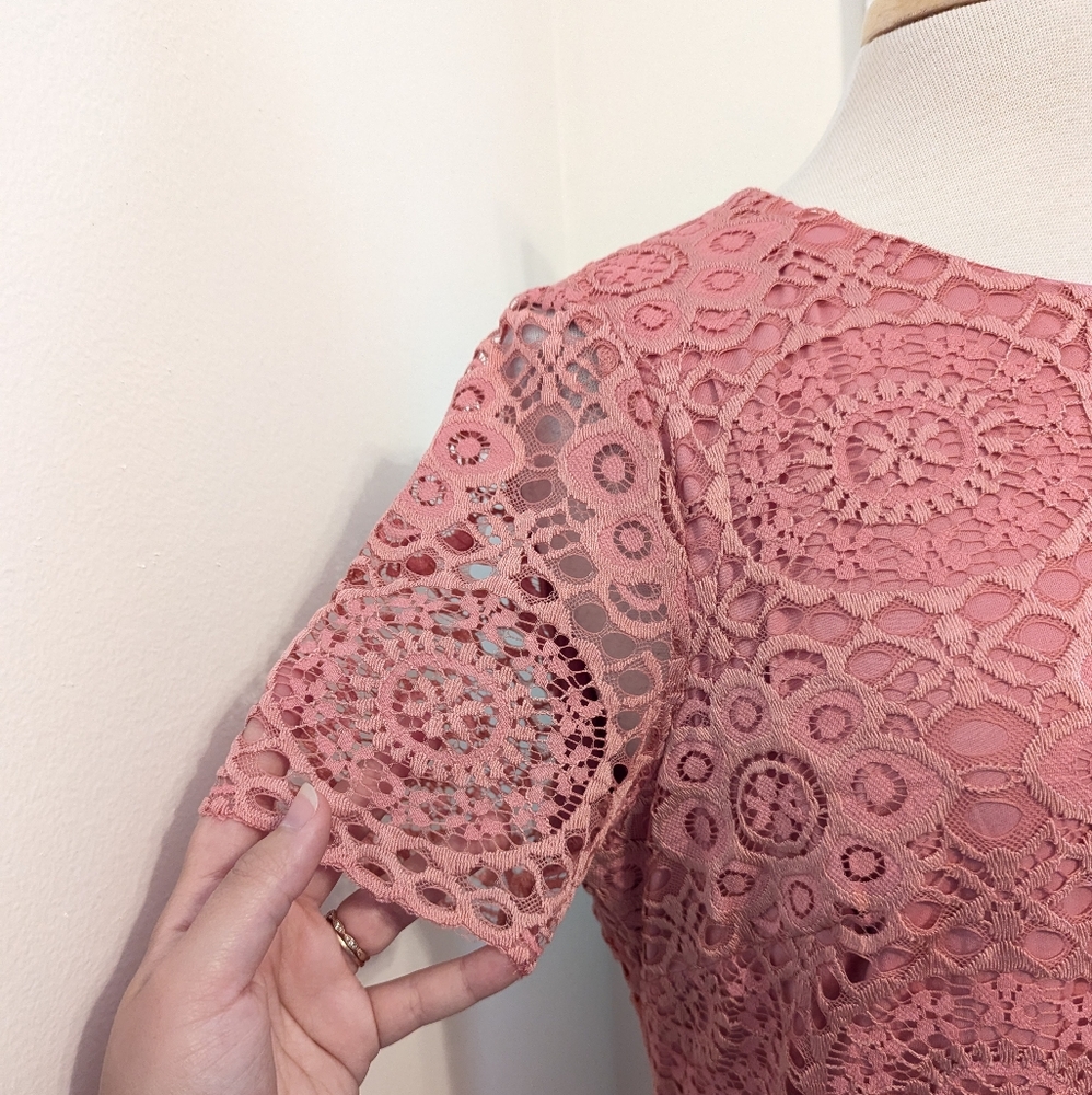 Laundry by Shelli Segal Lace Sheath Mini Dress Vintage Rose Pink 14 Petite - Picture 6 of 10